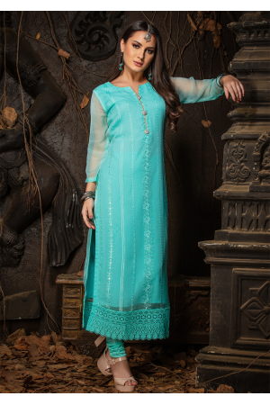 Blue Color Designer Chiffon Kurti